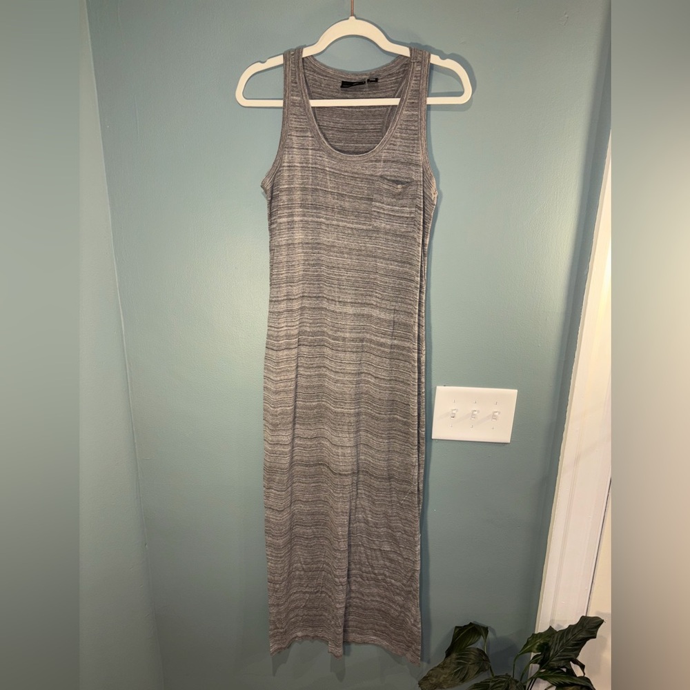 Adrienne Vittadini Gray Striped Jersey Maxi Dress
